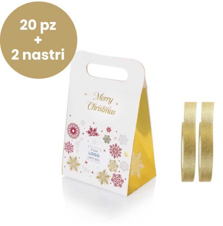 Shopper Piccola Personalizzata 20 pz + 2 nastri - Grafica Fiocco di Neve