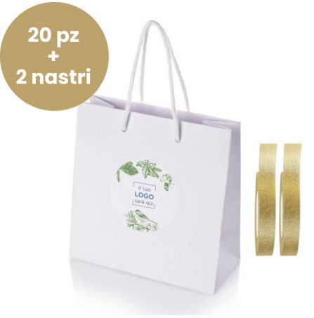 Shopper Bianca personalizzata 20 pz + 2 nastri - Grafica Verde Magia
