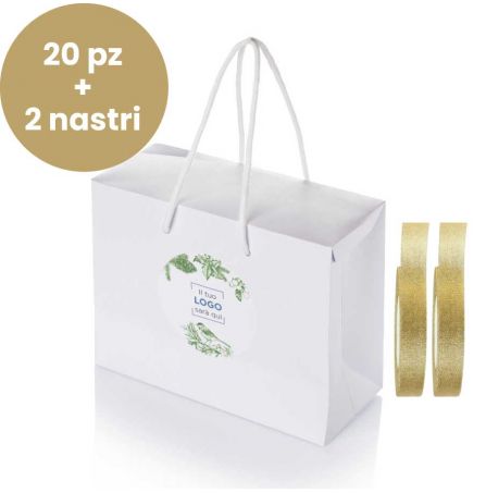 Shopper Box Bianca personalizzata 20 pz + 2 nastri - Grafica Verde Magia