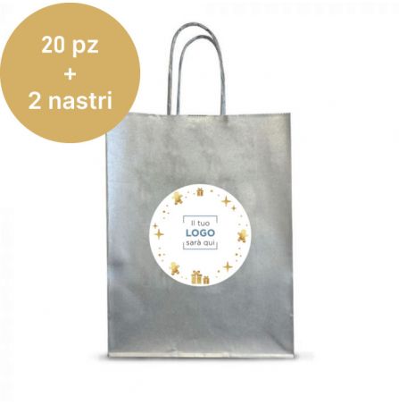 Shopper Argento personalizzata 20 pz + 2 nastri - Grafica Casa Incantata