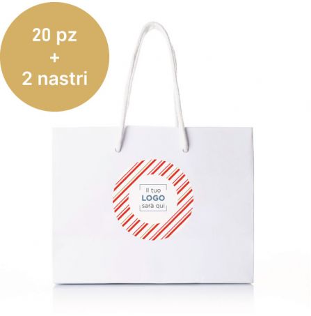 Shopper Box Bianca personalizzata 20 pz + 2 nastri - Grafica Albero di Neve
